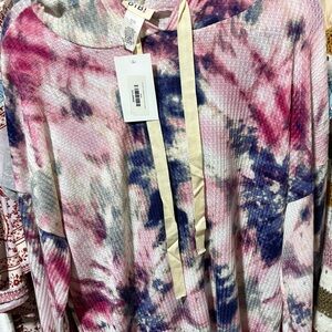 BiBi Pink & Navy Tie-Dye Waffle Knit Hooded Top